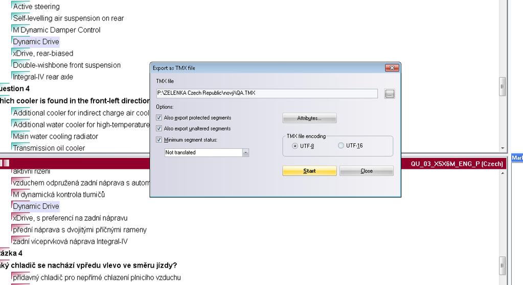 V programu Transit NXT na spodní liště klikněte na záložku Reference material zvolte možnost TMX interface a následně možnost Export current project as TMX.