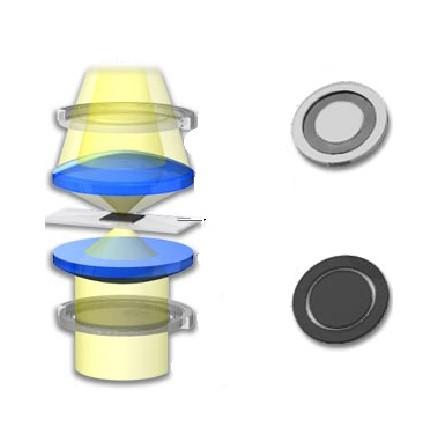 Centrovací dalekohled - seřízení fázových prstenců Zelený filtr- 540 nm objektiv