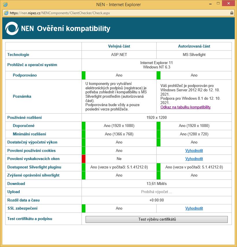 Obrázek 2 NEN ověření kompatibility Detailnější popis operačních systémů a