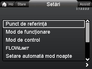 Română (RO) 12. Meniul "Setări" 3.1.0.0.0.0 Setări 12.2 Mod de funcţionare 3.1.2.0.0.0 Mod de funcţionare Navigare ome > Setări Apăsați și mergeți la meniul "Setări" cu.