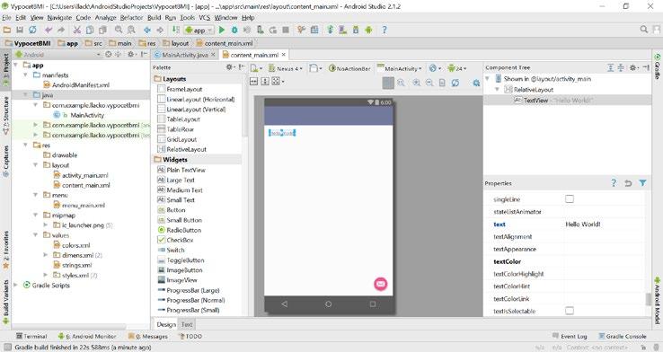 40 Kapitola 1 Nástroje pro vývoj Obrázek 1.34: Úvodní dialog vývojového prostředí Android Studio Rozmístění pracovních oken vývojového prostředí je na obrázku.