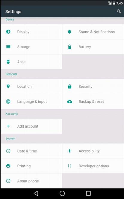 Android 5.0 Lollipop 69 Například design aplikace Nastavení je praktickou ukázkou designových doporučení pro aplikace Androidu 5.0. Z designových novinek je potřeba zmínit inovovanou notifikační lištu, která zobrazuje notifikace podle významu a důležitosti.