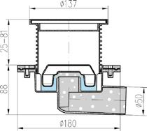 UNUTRAŠNJI SLIVNICI 425 XL 435 XL 445 XL 425 X 435 X 445 X BOČNI UNUTRAŠNJI SLIVNIK DN, INOX, PRIRUBNICA/OGRLICA Podni bočni podešavajući slivnik sa plovkom, namenjen za unutrašnje instalacije.