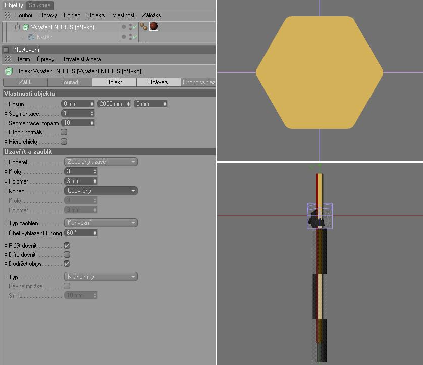 CINEMA 4D R 11.5 Základní návody 11 Zaoblení uzávěrů Přepneme se ve Správci nastavení u objektu Vytažení NURBS na záložku Uzávěry a nastavíme oba uzávěry na parametr Zaoblený uzávěr.