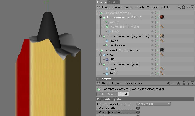 CINEMA 4D R 11.5 Základní návody 13 podobjekty vytvořené Booleanovské operace.