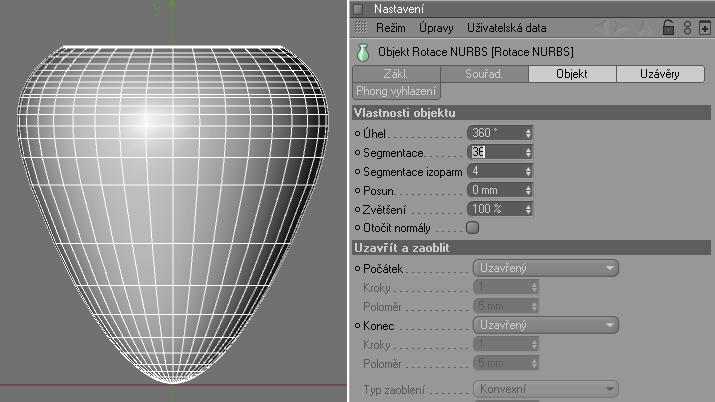 CINEMA 4D R 11.5 Základní návody 71 Tvorba tělesa stínítka Nyní si vytvoříme geometrii stínítka. Vytvoříme objekt RotaceNURBS a pod tento objekt zařadíme prvně vytvořenou křivku.