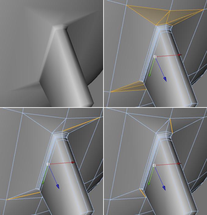 CINEMA 4D R 11.5 Základní návody 75 úprava struktury polygonů a přidání dalších polygonů do modelu. Podívejme se nyní na oblast našeho stínítka, kterou jsme si právě upravili (viz obrázek níže).