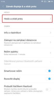 Senzor otisku prstů Nastavení otisku prstů k odemknutí Vašeho telefonu, můžete nastavit jak v průvodci pro prvním spuštění Vašeho telefonu tak i později.