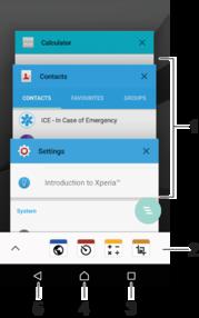 Navigace v aplikacích Pomocí navigačních tlačítek můžete přecházet mezi aplikacemi, lištou oblíbených aplikací a oknem naposledy použitých aplikací, takže můžete snadno přepínat mezi všemi naposledy