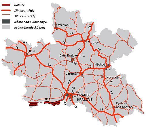Obrázek 14. Silniční síť Královéhradeckého kraje (Zdroj: http://mapy.kr-kralovehradecky.cz) 4.2.3.