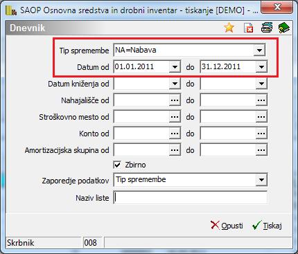 Svetujemo, da se sredstva v register vnašajo na enake konte, kot v glavno knjigo. Za vsak konto nabave je priporočljivo imeti ločene konte popravka vrednosti zaradi lažje kontrole oz.