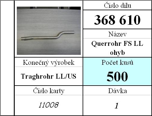 obsahuje data vypovídající o konkrétní kartě (číslo dílu, číslo karty,