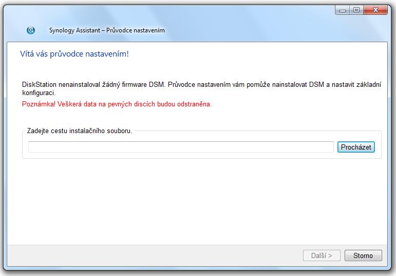 3 Klepnutím na možnost Procházet vyhledejte instalační soubor DSM_[název modelu]_[číslo].pat ve složce DSM na instalačním disku.