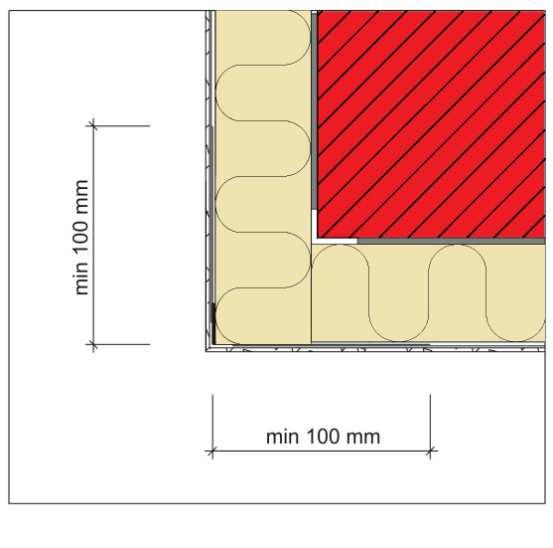 skleněné síťoviny musí být také minimálně 150 mm. Obr. 26 Vyztužení nároží pomocí rohového profilu s integrovanou tkaninou (kombilišty) - řez Obr.