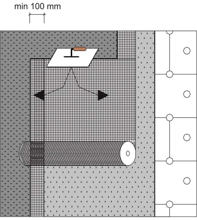 7 Provádění základní vrstvy Správné provedení základní vrstvy má zásadní vliv na životnost ETICS. 1. Způsob přípravy stěrkové hmoty a práce s ní jsou uvedeny v technickém listu a na etiketě výrobku.