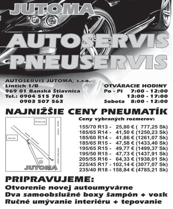 : 0903 271 161 Doučujem NJ všetky úrovne, preklady z a do nemčiny, kontakt: 0908 800 282 Ťažné zariadenia, predaj, montáž, tel.č.: 0914 162 280 Kosenie záhrad, pílenie metrovice cilkurálom, motorovou pílou, predaj štiepaného dreva dub, buk, hrab, tel.