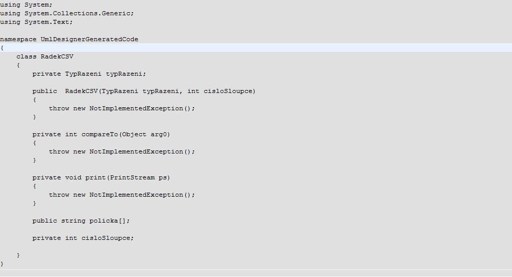 UTB ve Zlíně, Fakulta aplikované informatiky, 2009 73 Obrázek 7.17 Výsledný zdrojový kód vygenerovaným nástrojem UML Designer 7.6.