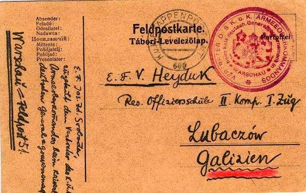 - 37 - Na předcházející straně je doporučená zásilka poslaná z Vrchlabí do Rogożna se zálepkou Vojenského poštovního dozoru a cenzurními razítky Vojenského cenzurního dozoru v Poznani.