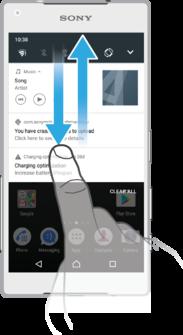 Otevření nebo zavření panelu oznámení 1 Chcete-li otevřít panel oznámení, přetáhněte stavový řádek dolů nebo na něj dvakrát ťukněte. 2 Panel oznámení zavřete vytažením nahoru.