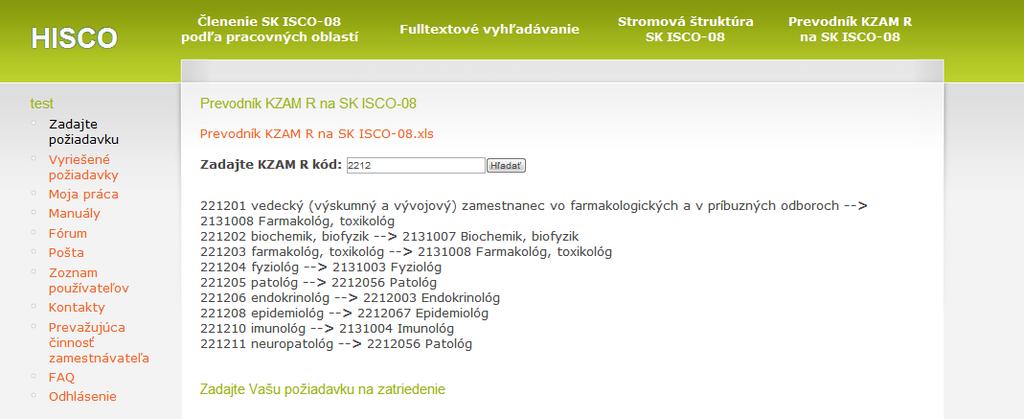 Prevodník KZAM R na SK ISCO-08 Používateľ má k dispozícii aj prevodník medzi KZAM R a SK ISCO-08, ktorý si môže stiahnuť vo formáte.xls.