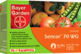 ideálne riešenie burín v zemiakoch a paradajkách Sencor 70 WG selektívny postrekový herbicíd proti burinám v porastoch zemiakov, hrachu, lucerne, rajčiakov a sóji. Pôsobí ako pôdny a listový herbicíd.