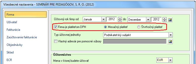 V prípade, že je podnikateľský subjekt platcom DPH, je potrebné vyplniť číslo daňového úradu, ktoré sa následne bude dopĺňať do výkazov pre Daňový úrad.