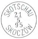 Expediční razítko je od pošty SKOTSCHAU / SKOCZÓW s datem 6.11.1909. Rok je na razítku špatně čitelný. Tento údaj převzal do své publikace i Mgr.Janusz Manterys.