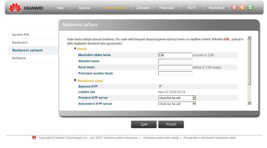 Za účelem změny hesla přejděte do Management (Správa) >Setup Wizard (Rychlé nastavení) nebo Management (Správa) >Wi-Fi setup