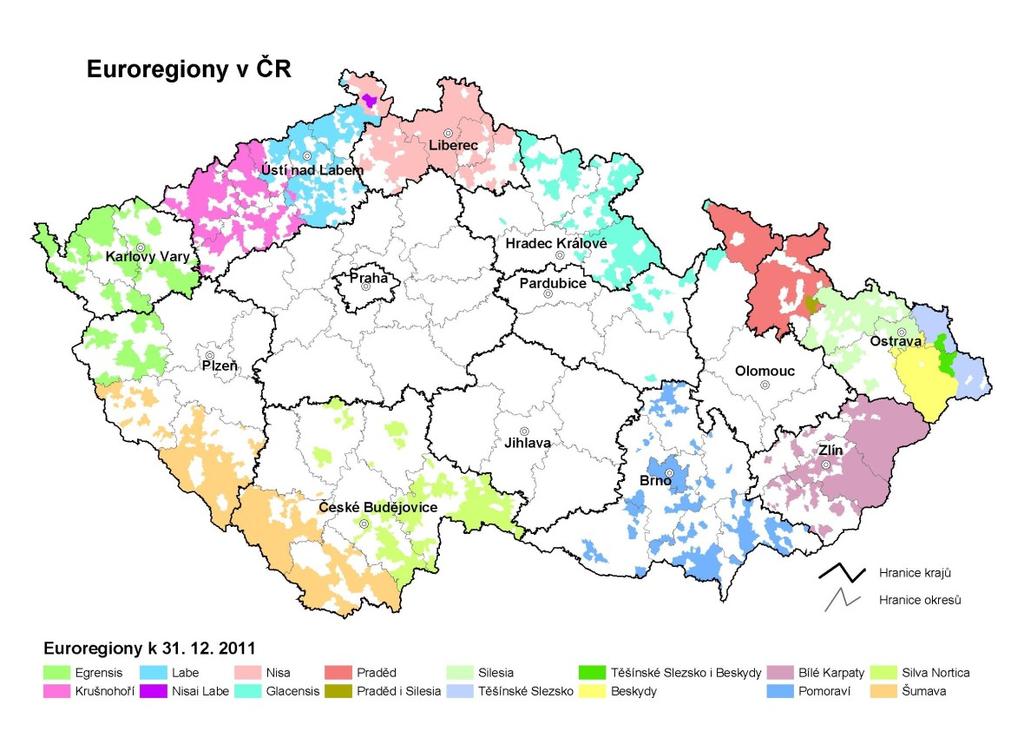 8 Přílohy Mapa 1: Euroregiony v České republice, stav k 31. 12. 2011. Zdroj: Euroregiony v ČR. ČESKÝ STATISTICKÝ ÚŘAD.