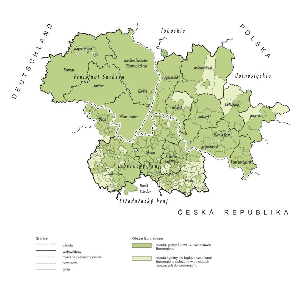 Mapa 3: Euroregion Nisa, stav k 14. 5. 2007. Zdroj: BANASZAK, S. a D.