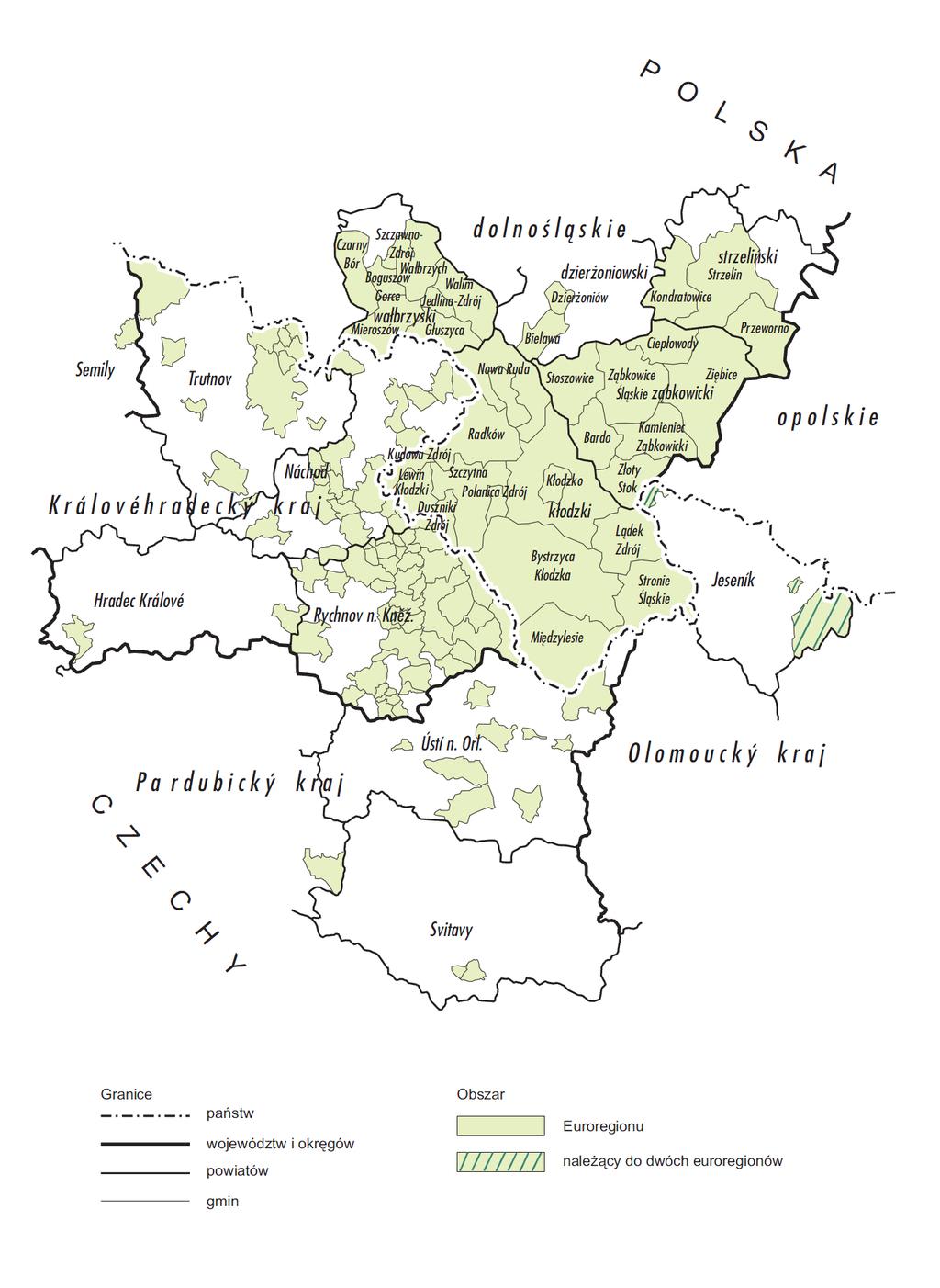 Mapa 4: Euroregion Glacensis, stav k 6. 4. 2007. Zdroj: BANASZAK, S.