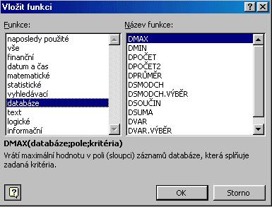 Vloženie funkcie : - označiť bunku, do ktorej vkladáme funkciu - v riadku vzorcov stlačime tlačítko fx a riadime sa pokynmi sprievodcu funkcií Poznámka : ďalší postup určenia parametrov funkcie je