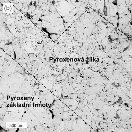 Obr. 11: (a) Diagram [M1] Al+ [M1] Fe 3+ vs. [M2] Na, (b) Diagram [T] Al+ [T] Fe 3+ vs. [M1] Al+ [M1] Fe 3+. Malešov: pyroxeny z lokality Malešov chemicky odpovídají Mg-hedenbergitu s vyšším podílem diopsidové komponenty.