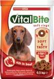 kg = 69,80 7690 109, VitalBite 1,5 kg pro psy hovězí kroužky poloměkké, granule s
