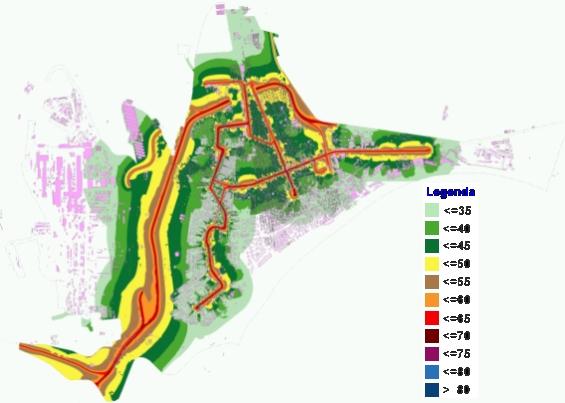 Harta zgomot Trafic pe sine (ZI) - Sursa : www.primaria.galaţi.