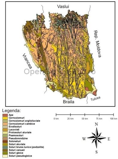 In partea de sud a câmpiei Covurluiului se întâlneşte cernoziomul carbonatic, format în partea cea mai uscată a stepei pe pajişti xerofile cu graminee.