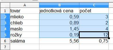 (Analogicky vykonáme príkaz pre zmenu výšky riadkov.) Úloha 1.2: Doplňte v tabuľke tretí stĺpec počet kusov potravín. Zväčšite šírku stĺpca B.