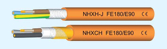 NHXH, NHXCH FE 180/E90 Ohniodoln kabel s oranïov m plá tûm, bezhalogenov - Cu plné nebo lanûné jádro dle DIN VDE 0295 a IEC 60228 tfi.