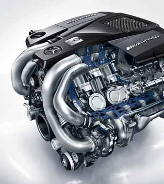 hliníkovými radiacimi páčkami Kryt motora AMG z uhlíkových vlákien; kvalitnými, pravými uhlíkovými vláknami vizuálne podčiarkuje výkonnosť a exkluzivitu motora Výfuková sústava AMG Performance;