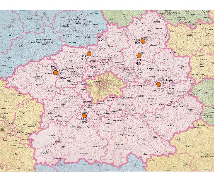 Mapa č.1 Umístění a kapacity připravovaných zařízení MBÚ Tabulka č.