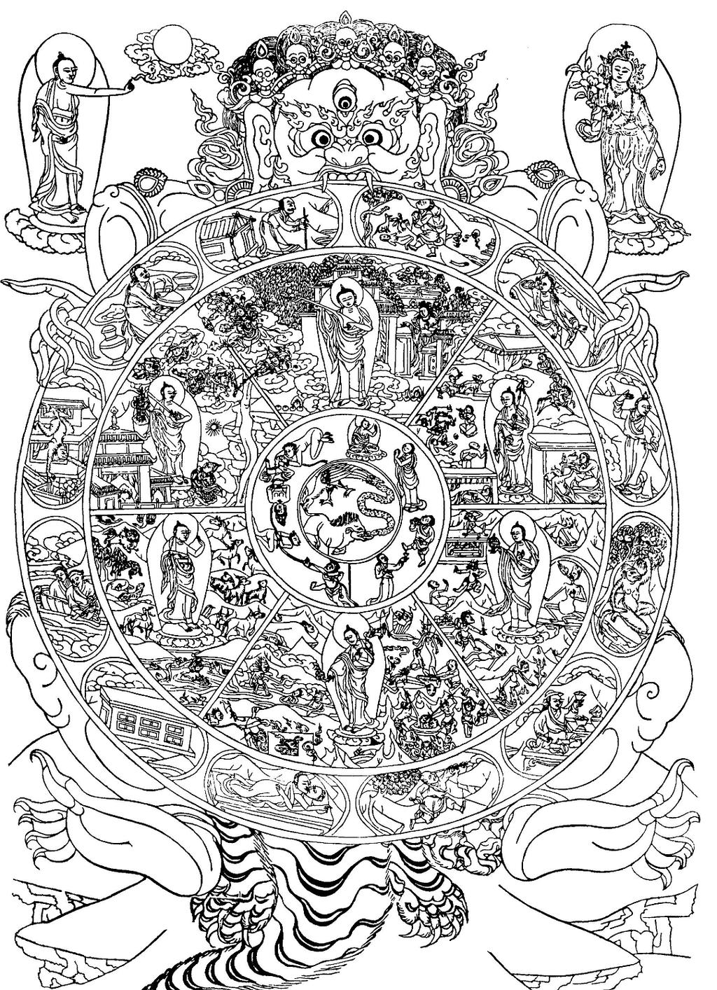 2 Pro pochopení této představy je vhodné vyjít například z tibetského zobrazení kola ţivota, bytí, (sa. bhavačakra, tib. sidpä khorlo /srid pa khor lo/) zobrazujícího šest říší či stavů existence.