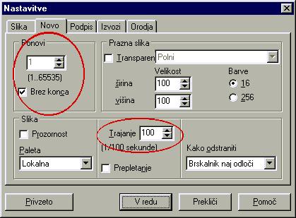 1.3.4.2 Trajanje Vsak kader v GIF datoteki ima svojo vrednost spremenljivke trajanje, ki podaja trajanje prikaza posamezne sličice čas v stotinkah sekunde.