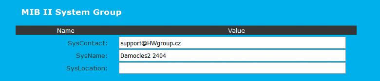 SNMP Trap Destination Definuje cílové destinace pro odesílání SNMP Trapů. User name textový název skupiny odesílaného SNMP Trapu. IP address cílová adresa, na niž budou odesílány SNMP Trapy.