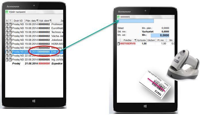 Výdej expedice příklad Sejmutí čárového kódu výdejové dávky na expedici či