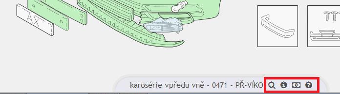 7.9 INTERAKTÍVNE FUNKCIE (VYHĽADANIE DIELU, NÁHĽAD KALKULÁCIE, CENY A ČÍSLA DIELU) Interaktívne funkcie sú dostupné z kontextovej ponuky: 7.