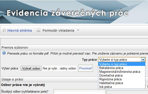 Je potrebné vyplniť údaje o práci: - Študijný odbor ekonomika a manažment podniku - Počet strán je potrebné zadať počet strán záverečnej