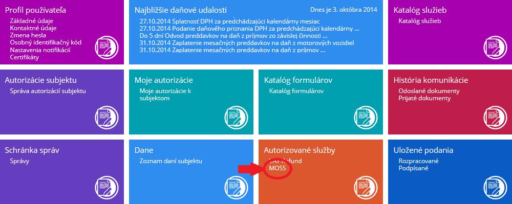 1.2. Vyplnenie Žiadosti o registráciu MOSS Po presmerovaní do aplikácie MOSS sa zobrazí základná obrazovka, kde si používateľ môže prekontrolovať