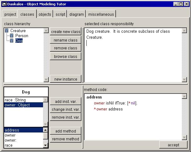 Objekty a třídy objektů jsou zobrazovány podle standardu UML přičemž s obsahem takto zobrazených symbolů lze přímo