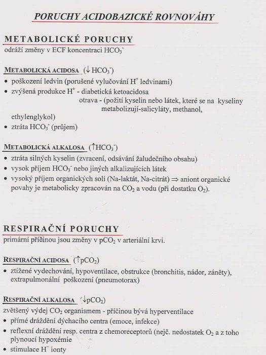 Kompenzace poruch Respirační kompenzace metabolických poruch: plíce změní pco2 tak, aby se vyrovnal poměr k [HCO 3 ] a ph se opět přiblížilo normě trvá sekundy až