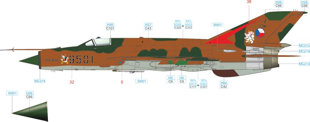 D MiG-21MF, 6th Fighter-Bomber Regiment, 2nd Squadron, Prerov Bochor air base, July, 1991 12 STEEL DARK IRON MC214 ALUMINIUM GREEN SM01 H26 H95